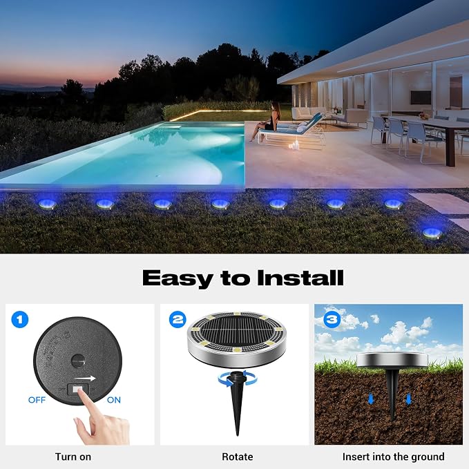 Peasur Mini Solar Ground Lights Outdoor, 4 Pack Flat Solar Powered Disc Lights, IP68 Waterproof, Anti-Rust, Landscape Lighting for Pathway Garden Yard Lawn Walkway Landscape Driveway, Blue