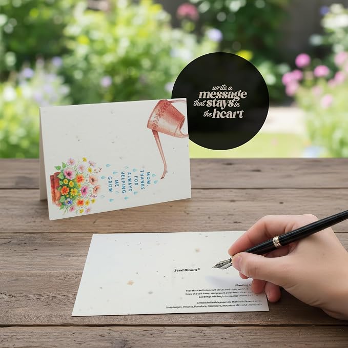 Mom Greeting Cards – 5 Sets of Gift Cards with White Envelope Each, Embedded with Wildflower Seeds, Plantable and Writable Greeting Cards for Mom's Day, Appreciation to Her, Mother's Birthday Gift