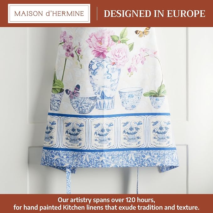Maison d' Hermine Aprons for women with Pocket 100% Cotton (27.50"x31.50") | Adjustable Neck Strap & long ties Apron Men Chef Wedding Cooking Gardening Server Maid