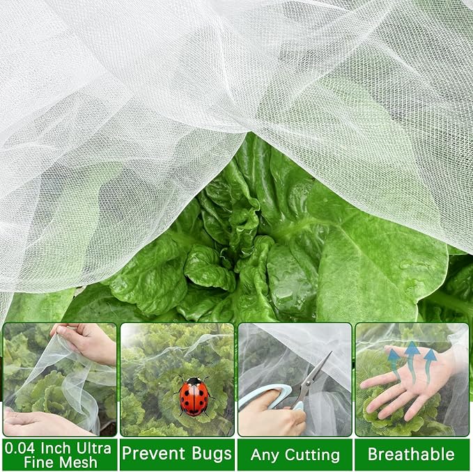 2PCS Insect Netting -10x43FT Fine Mesh Garden Protection Netting for Vegetables Plants Flowers Crops,Row Covers for Raised Bed from Birds Deer Squirrels Barrier Pest