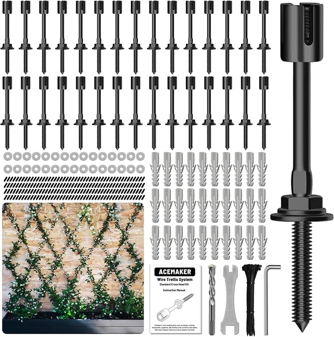 30-Set Black Wire Trellis for Climbing Plants Outdoor, Wall Trellis Kit for 5/64"(2mm) Wire Ropes, T316 Espalier System for Fence and Garden DIY Projects (Hubs Only, Without Cable)