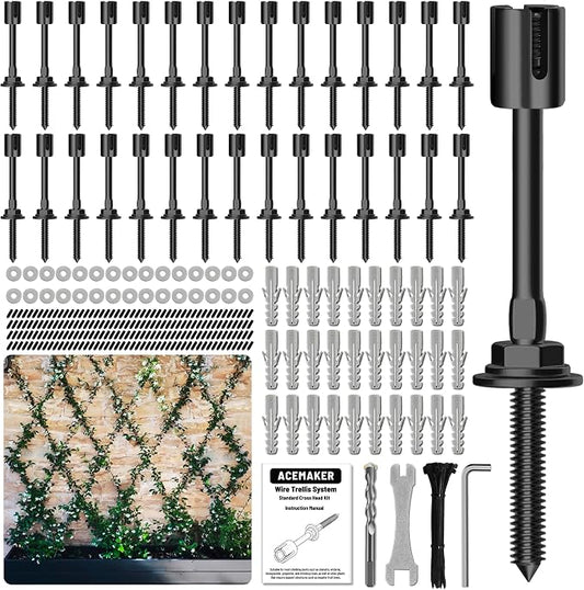 30-Set Black Wire Trellis for Climbing Plants Outdoor, Wall Trellis Kit for 5/64"(2mm) Wire Ropes, T316 Espalier System for Fence and Garden DIY Projects (Hubs Only, Without Cable)