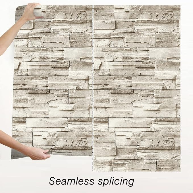 Jeweluck Stone Wallpaper Peel and Stick Brick Wallpaper 17.7”×393.7” Brick Contact Paper Peel and Stick Wall Paper Bathroom Faux Stone Backsplash for Kitchen Removable Decorative for Walls Vinyl