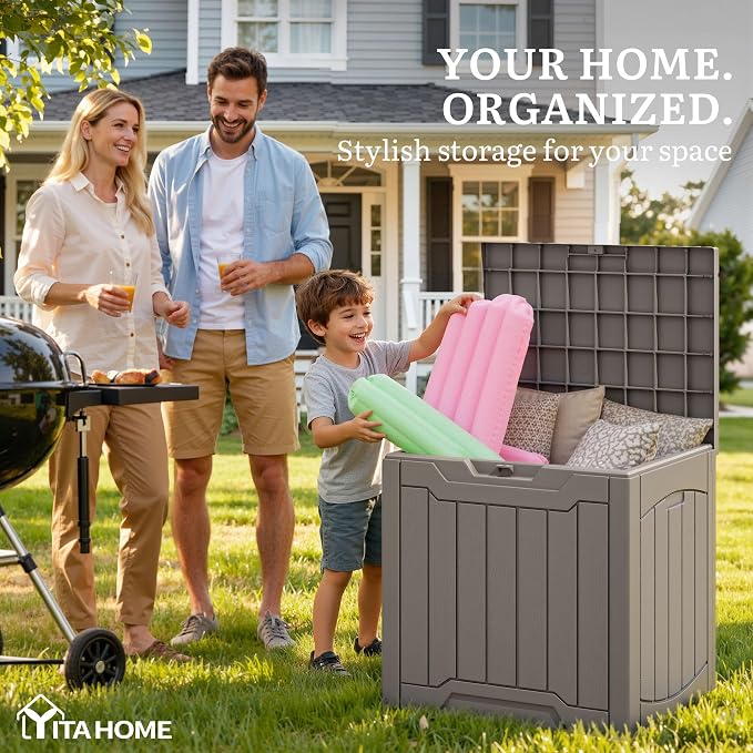 YITAHOME 31 Gallon OutdoorDeck Box | Lockable Resin Storage Box and Waterproof Package Delivery Box for Patio, Garden, Poolside, Cushions, Supplies & Sports Gear