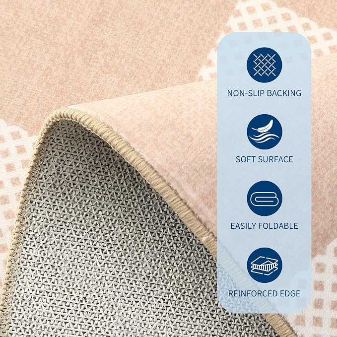 GarveeHome Checkered Blush Beige 2x6 Washable Low-Pile Kitchen Runner Rug | Non-Slip Blush Beige Stain Resistant Rug for Kitchen Hallway Entryway Bedroom Bathroom Geometric Modern Rug TPE Backing