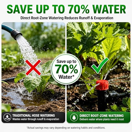 300FT Drip Irrigation System Kit, Quick Push-to-Connect Auto Garden Watering Irrigation System with 70FT 1/2'' & 230FT 1/4'' Tubing, Adjustable Dripper Sprayers for Raised Bed, Lawn, Greenhouse