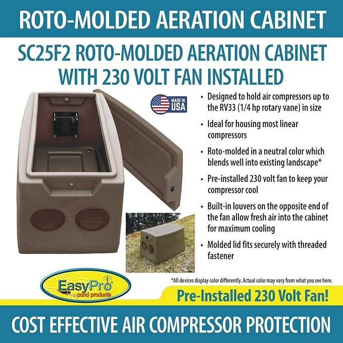 EASYPRO SC25F2 Weatherproof Aearion Cabinet | For up to 1/2 hp compressors. Includes 230V cooling fan. 15" x 25" x 15"