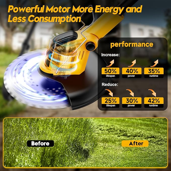 20000 RPM Heavy Duty Stringless Weed Wacker Edger, Cordless Electric Weed Eater Battery Powered 6000mAh, Brush Cutter Lawn Tool/Weed Trimmer/Grass Trimmer W/Wheel Metal Blade, 2 Battery