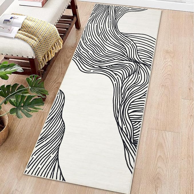 GAOMON Area Rugs 2x6 Modern Rug Runner Washable Mat Soft Faux Wool Carpet Entryway Runners Contemporary Non-Slip Long Rug Runner Indoor Accent Hallway Kitchen Runners for Living Room Bedroom Cream
