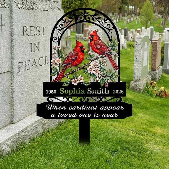 Personalized Cardinal Garden Sign with Stakes, Custom Name Sign, Yard Decor Outdoor, Memorial Gift for Mom, Garden Plaque Memorial Gifts, loss loved Ones Cardinal Sign