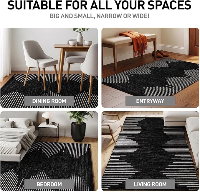 Rugshop Bohemian Stripe Stain Resistant Area Rug Black 10' x 14' | High Traffic,Fade Resistant, Living Room, Bedroom, Dining Room, Large Areas,Basement,Open Spaces,Kitchen,Oversized Area Rug