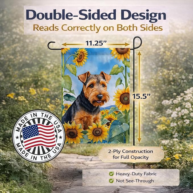 Caroline's Treasures DAC6172GF Welsh Terrier in Sunflowers Garden Flag Mailbox Flag Decorative Yard Flag Banner Outside Patio Artwork Yard Flower Beds, Garden Size, Multicolor
