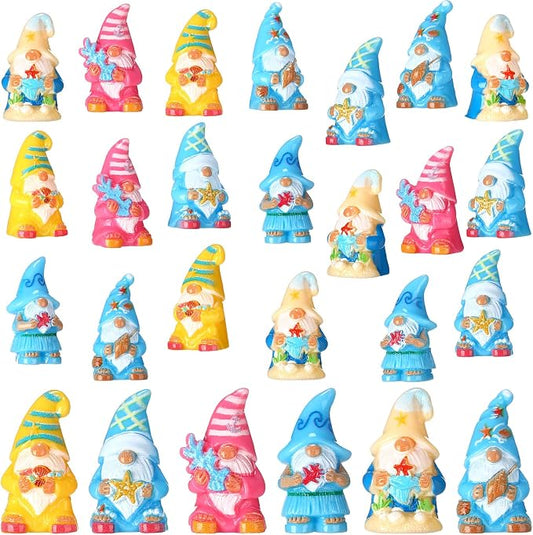 Yaomiao 60 Pcs Mini Summer Ocean Gnomes Figurines Summer Starfish Coral Shell Miniature Tiny Resin Statues Gnomes Figures Resin Gnome Decorations for Beach Hawaiian Party Favor Gift Tiered Tray Decor