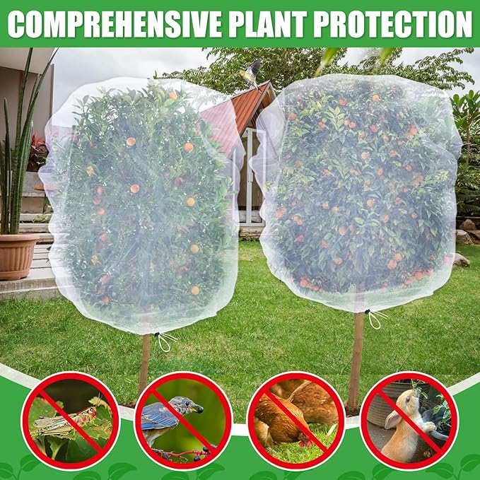 4 Pack Insect Bird Netting Cover - 4.6x6FT Garden Netting Blueberry Bushes Plant Covers with Drawstring, Fine Mesh Net for Protecting Lemon Orange Large Fruit Tree from Barrier Squirrel Deer