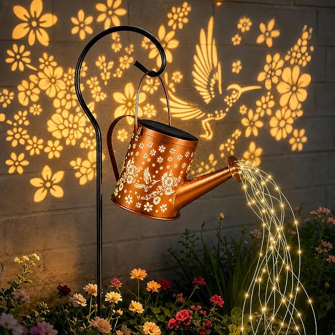 Solar Watering Can Light, Solar Powered Hanging Lantern Landscape Lights, Decorative Garden for Yard Waterproof Garden Decor, Gifts for Mom, Grandma（02-Hummingbird）
