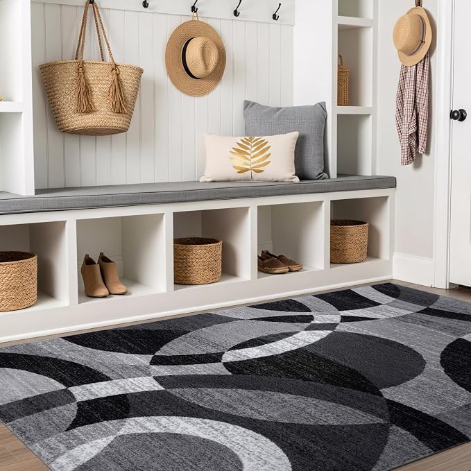 Rugshop Abstract Circles Modern Geometric Area Rug Gray 5'3" x 7'3" | Non-Shedding, High Traffic, Rectangular, Size 5'3" x 7'3", Living Room, Bedroom, Dining Room, Home Office, Kitchen, Entryway