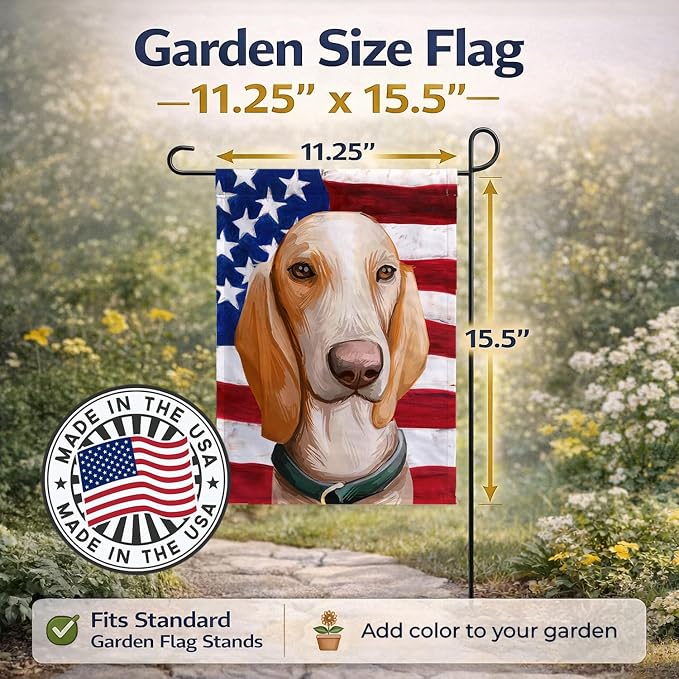 Caroline's Treasures CK6658GF Porcelaine Dog American Flag Garden Flag Mailbox Flag Decorative Yard Flag Banner Outside Patio Artwork Yard Flower Beds, Garden Size, Multicolor