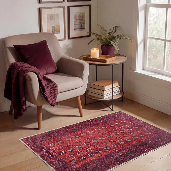 Keen Home Design Vintage Washable Entryway Rug, Non-Slip Low Pile, 2x3 | Machine Washable Cotton Chenille, 0.25In Low Pile, Rubber Non-Slip Back; Kitchen, Entryway, Bathroom, Bedside