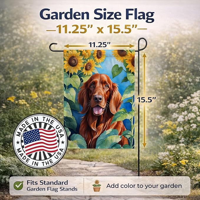 Caroline's Treasures DAC6098GF Irish Setter in Sunflowers Garden Flag Mailbox Flag Decorative Yard Flag Banner Outside Patio Artwork Yard Flower Beds, Garden Size, Multicolor