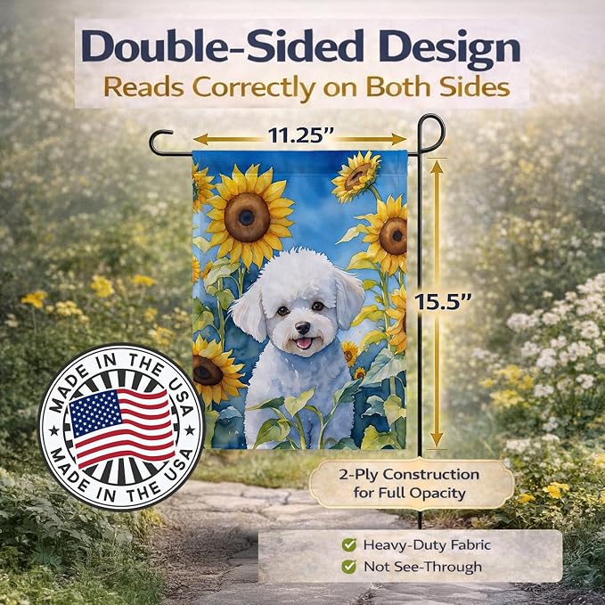 Caroline's Treasures DAC6027GF Bichon Frise in Sunflowers Garden Flag Mailbox Flag Decorative Yard Flag Banner Outside Patio Artwork Yard Flower Beds, Garden Size, Multicolor