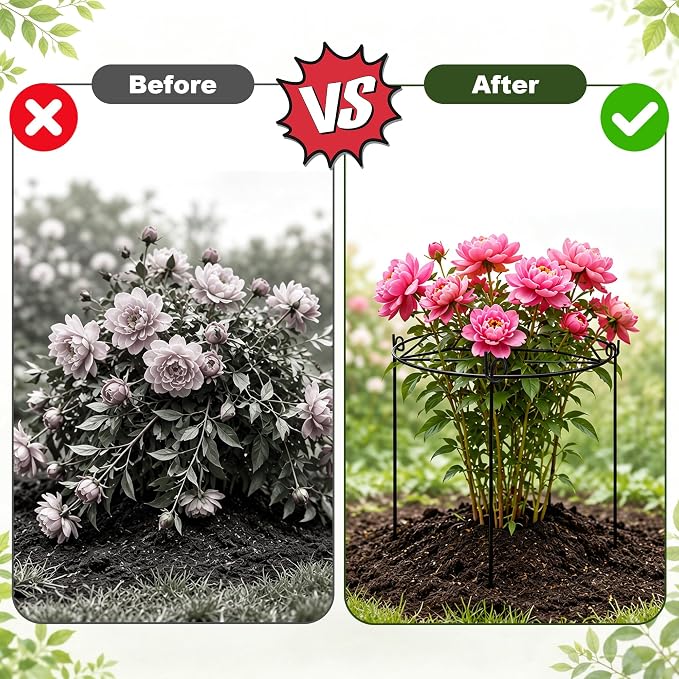8 Pack Peony Cages and Supports with 100 Cable Ties and a Pair of Scissors, 12" D x 16" H Heavy Duty Metal Plant Support Rings with 3 Legs, Rustproof Garden Support Hoops for Peony, Hydrangea, Tomato