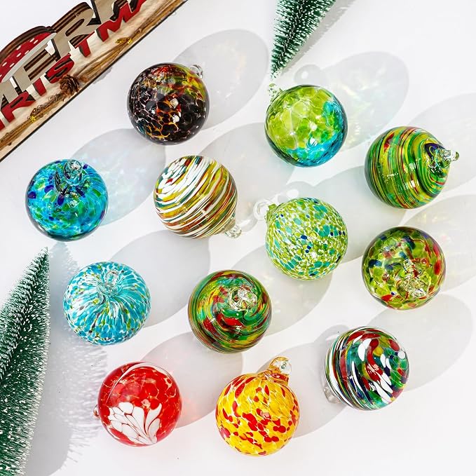6Pcs Hand Blown Glass Christmas Ornaments Hanging Gazing Ball Witches Ball