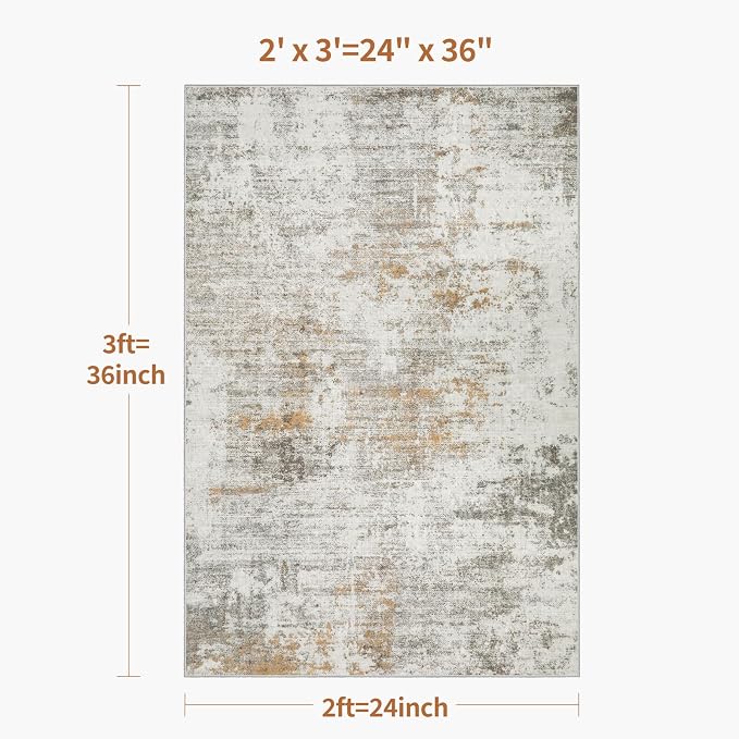 Tangsoo Abstract 2x3 Washable Rugs for Entryway, Small Area Rug Non Slip | Modern Low Pile Soft Throw Rugs, Farmhouse Indoor Front Door Mat Rug for Entrance Entry Foyer Kitchen Bathroom Beige Decor