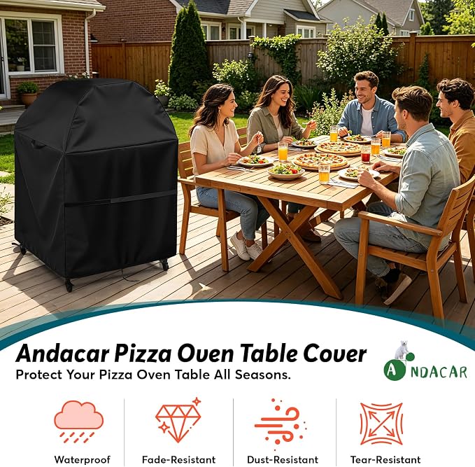 Outdoor Pizza Oven Table Cover for Ooni Oven and Large Table, Waterproof Outdoor Grill Table Covers Pizza Oven Stand Covers (Cover Only) - 32''Lx32''Wx52''H / 83x83x132 cm, Black