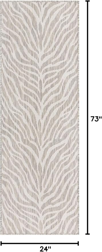 Unique Loom Outdoor Safari Collection Area Rug - Tsavo (2' x 6' 1" Runner, Gray/ Ivory)