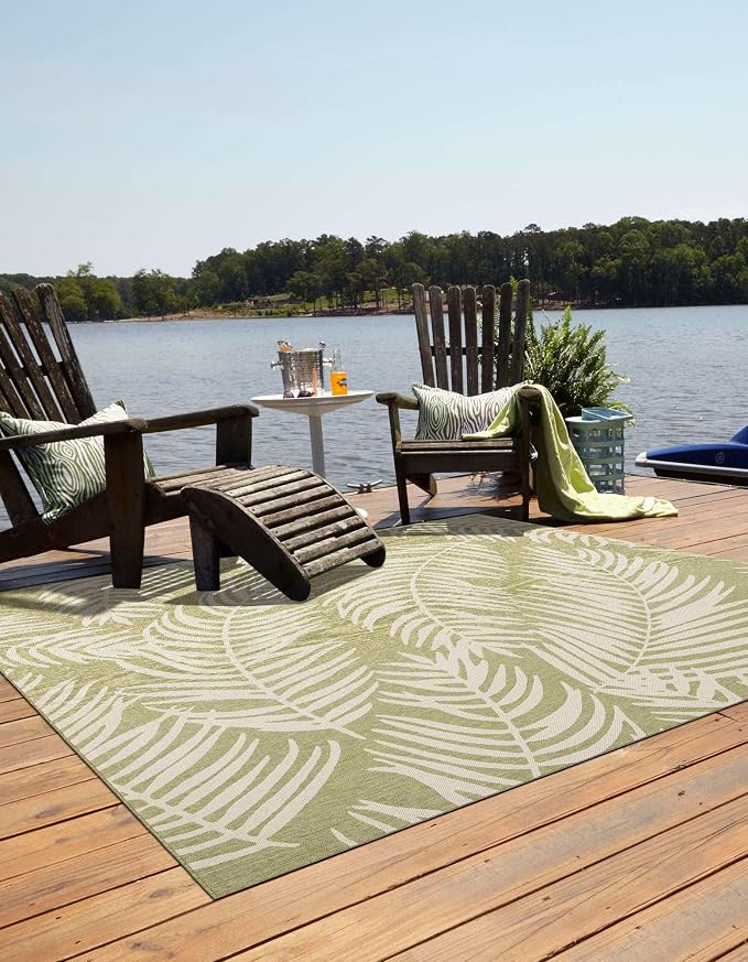 Unique Loom Outdoor Botanical Collection Area Rug - Palm (10' Square Green/Ivory)
