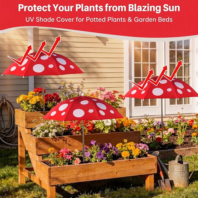 Gilprop 3 Pack Plant Shade Umbrellas for Outdoor Plants, 23.6" Mushroom Style Sun Shade Covers, Sun Protection Cloth for Potted Plants, Garden Beds, Patio Flowers