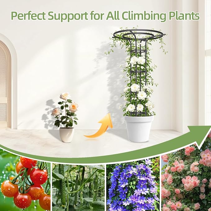 Garden Trellis for Climbing Plants Outdoor,84.6" Tall Umbrella Trellis,Height Adjustable Mushroom Top with Heavy Duty Twisted PE-Coated Metal Pipe for Potted Plants Vines Rose Clematis Vegetables