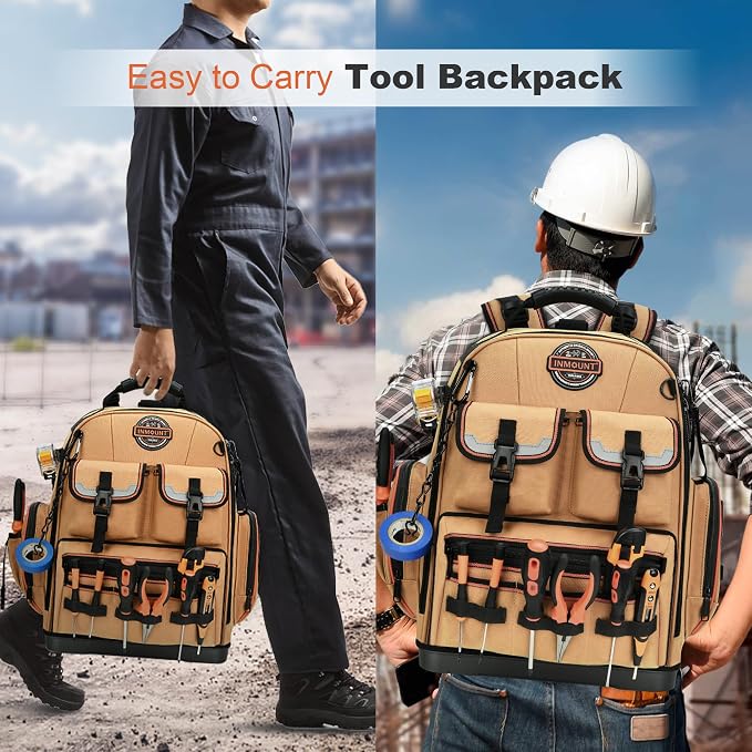 Tool Backpack with 2 Small Tool Bags – LOKASS Heavy Duty Backpack Tool Bag with Molded Base,1680D Tool Organizer with Laptop Compartment & Combination Lock, Water-Resistant Electrician & HVAC Tool Bag
