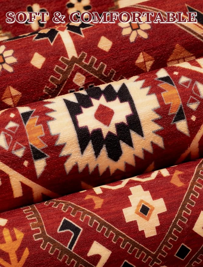 SERISSA 2'6"x10' Washable Non Slip Boho Runner Rug for Hallway，Red Black | Ultra Soft Vintage Oriental Carpet Low-Pile Tribal Floor Carpet for Kitchen Bedroom Bathroom Laundry Room