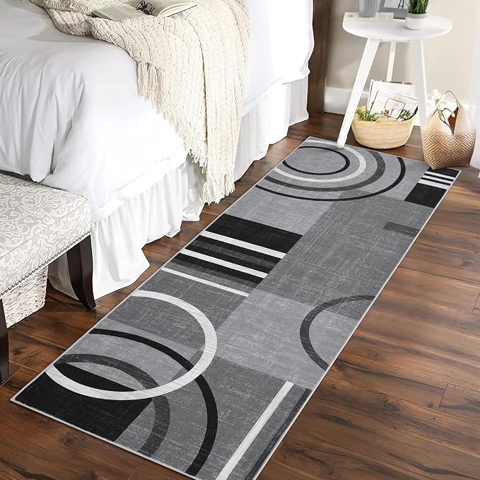 RUGSREAL Runner Rug 2x6 Modern Geometric Area Rug Non Slip Hallway Rugs | Contemporary Abstract Circles Rug CarpetLow Pile Indoor Floor Cover for Kitchen Bedroom