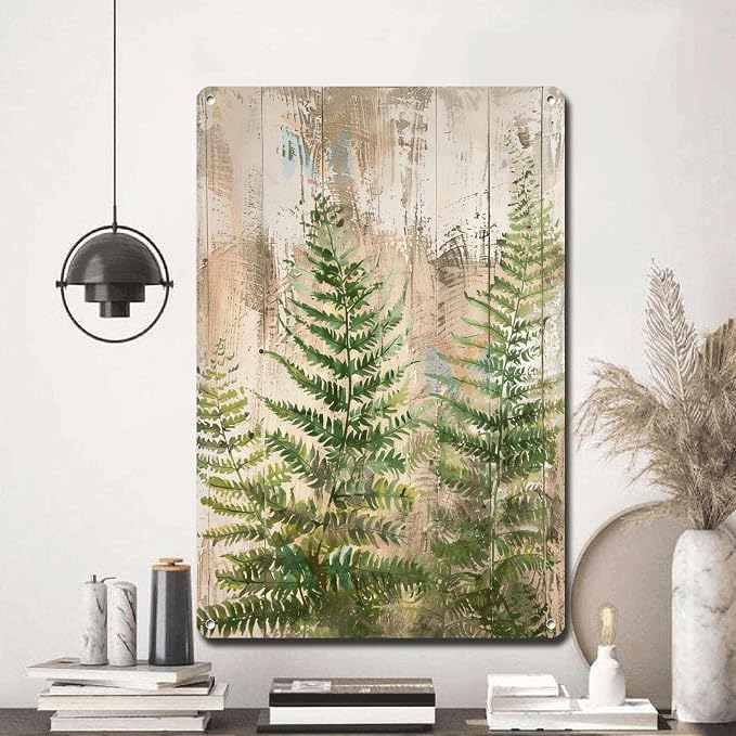 Metal Sign Tin Sign Vintage Wall Art Rustic Elegance Fern Tin Sign for Easy Installation Durable Aluminum and Weather Resistant Design Greenhouse Decor for Pub 8×12 Inches
