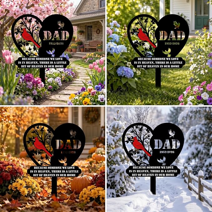 Personalized Cardinal Garden Sign with Stakes, Custom Yard Decor Outdoor, Memorial Gift for Mom/Dad, Garden Plaque Sympathy Gifts, loss loved Ones Cardinal Sign