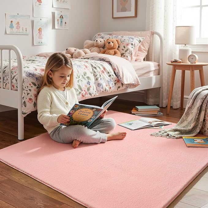 Amearea 4x4 Square Area Rugs for Bedroom Living Room, Pink Memory Foam Rug | Thickened Fluffy Indoor Washable Rug, Modern Non Slip Minimalist Carpet for Entryway Kids Boys Girls Dorm Nursery Room Decor
