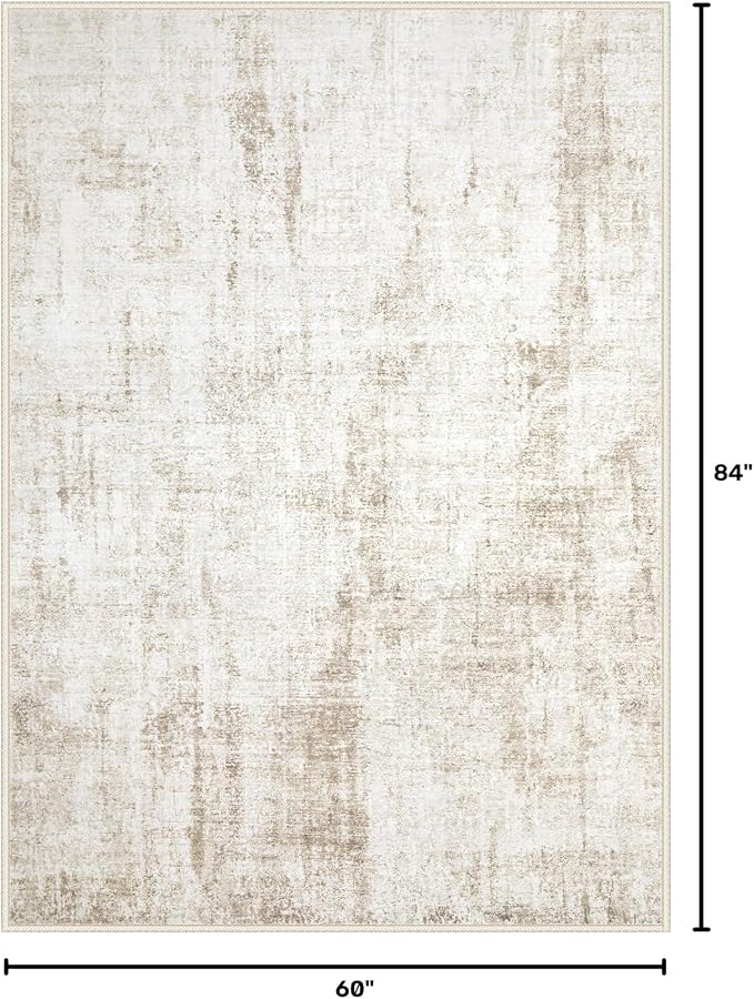5x7 Area Rugs Washable Rug: Abstract Neutral Rugs Modern Non Slip Area Rug Stain Resistant Low Pile Indoor Carpet for Dining Room Bedroom Nursery Office (Beige, 5'x7')