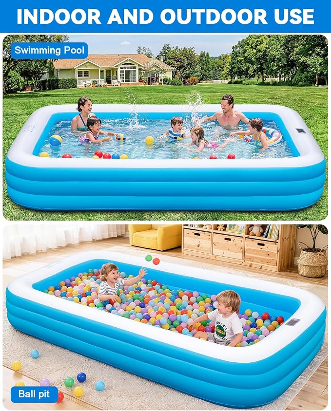 Large Inflatable Pool for Adults,130" x 72" x 22" Thickened Blow Up Pool with Lights & Pump, 7 Color Changed Durable Above Ground Family Swimming Pool for Backyard Outdoor Garden