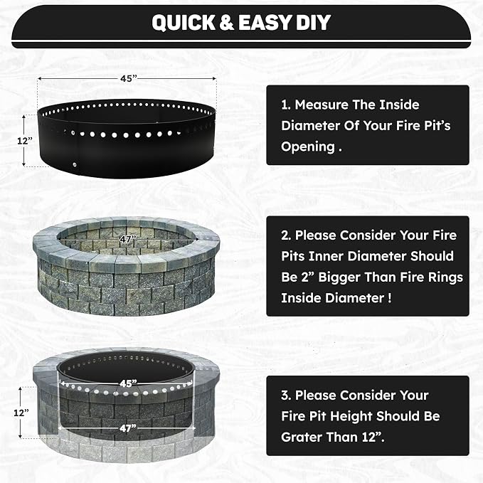 FEBTECH - 45" D Smokeless Fire Ring Round - Steel Fire Ring Liner Insert | Heat Resistant Steel Fire Ring for DIY In-Ground or Above-Ground Installation, Bonfire Nights & Outdoor Events