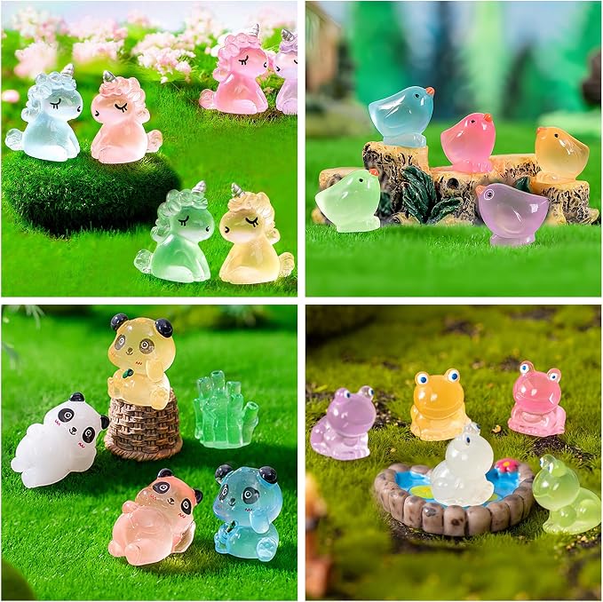 130pcs Various Luminous Mini Resin Animal Figurines Glow in The Dark Miniature Figures Ornament Fairy Garden Accessories Aquarium Landscape Bonsai Dollhouse Decor