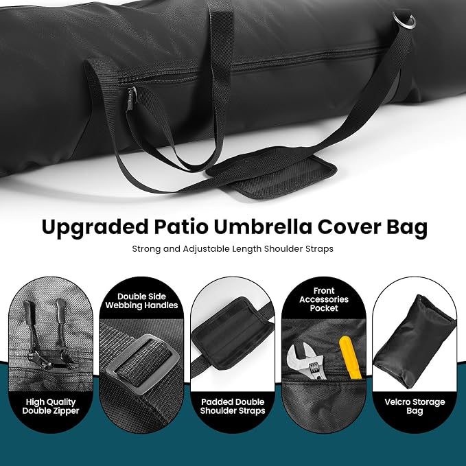 Patio Umbrella Storage Bag,Upgraded 900D Large Beach Umbrella Bag with Padded Carry Strap and Double Open Waterproof Zipper,Universal Pool Umbrella Sleeve for Blissun, Sunshine, Tempera Sun Umbrella