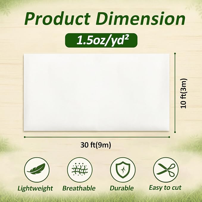 Gardzen 1.5 oz Plant Covers Freeze Protection, Reusable 10ft x 30ft Floating Row Covers, Thicker Frost Blankets for Outdoor Plants, Pests Protection, White
