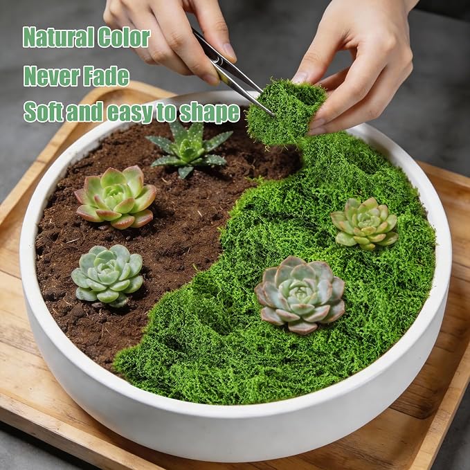 Fake Green Moss for Potted Plants Indoor, 5.3oz Artificial Moss for DIY Crafts, Decorative Faux Grass for Planters, Model Making,Table Centerpieces,Walls, Wedding, Terrariums, Fairy Garden Accessories