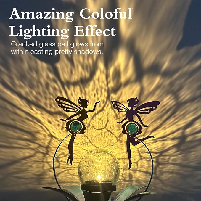 Decorative Solar Outdoor Light, Fairy Glass Globe Stake For Lawn Yard | Solar Fairy Lights With Wind Spinner Design, Crackle Glass Globe, Auto On/Off For Garden, Lawn, Yard