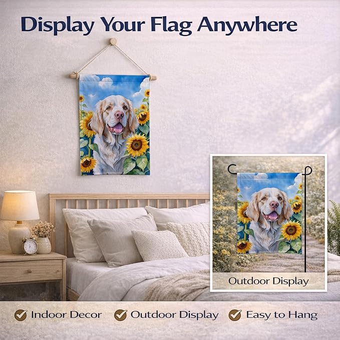 Caroline's Treasures DAC6056GF Clumber Spaniel in Sunflowers Garden Flag Mailbox Flag Decorative Yard Flag Banner Outside Patio Artwork Yard Flower Beds, Garden Size, Multicolor