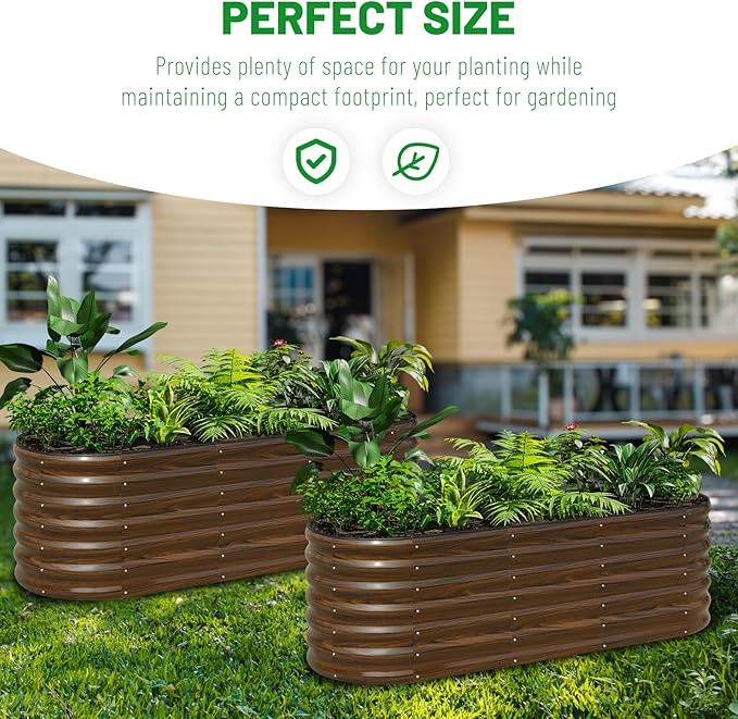 SnugNiture 2-Pack Galvanized Steel Raised Garden Bed Kit - 6x2x2 ft Metal Planter Boxes for Vegetables, Flowers, Herbs | Easy Assembly, Open Bottom Design, Brown