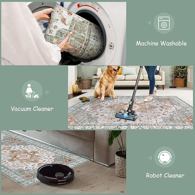 Moynesa Ultra-Thin Washable Round Rug - 6ft Large Living Room Circle Area Rugs, Vintage Dining Room Mat Stain Resistant Nursery Carpet for Bedroom Mudroom Kitchen Apartment Home Office