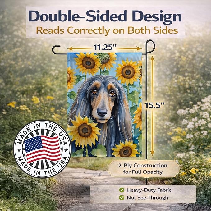 Caroline's Treasures DAC6001GF Afghan Hound in Sunflowers Garden Flag Mailbox Flag Decorative Yard Flag Banner Outside Patio Artwork Yard Flower Beds, Garden Size, Multicolor